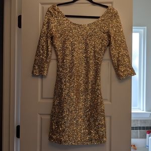 Gold sequin fitted party dress
